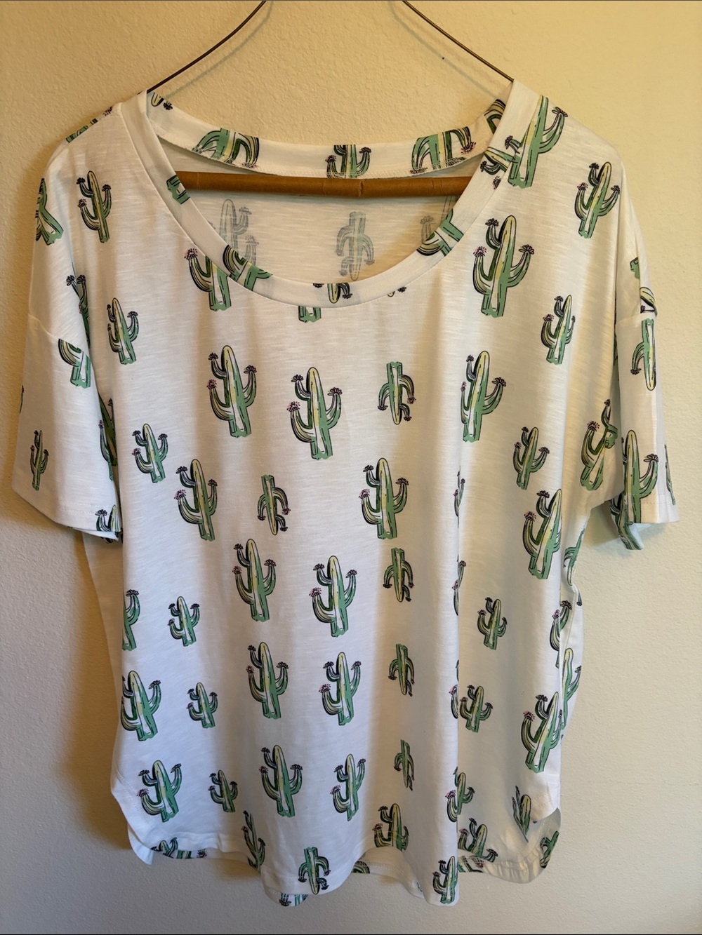 Cactus Print Short Sleeve Tee - White & Green